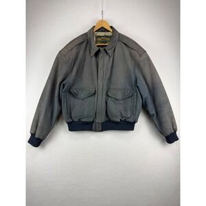 G-III Leather Bomber Jacket Mens XL Global Identity Vintage Map Lining Blue Gray